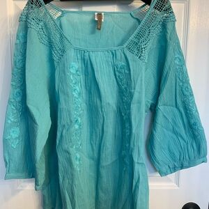 XCVI Blue Embellished 3/4 Sleeve Blouse